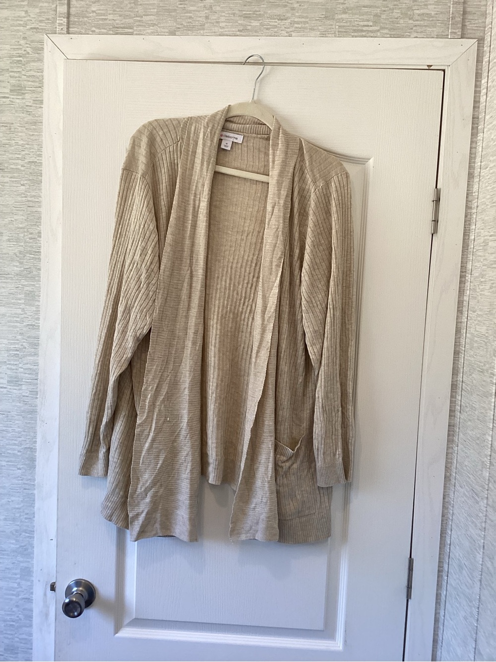 Liz Claiborne Light Beige Open-Front Ribbed Cardigan 1XL EUC
